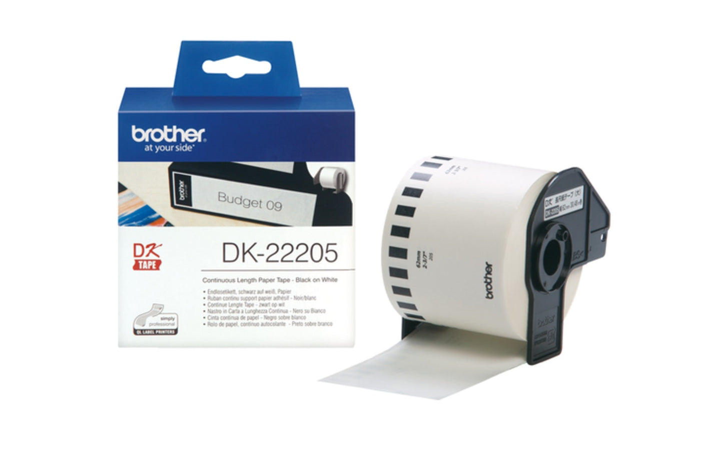 Brother - DK-22205 - Continuous Length Paper Tape - Black on White - 62mm x 30.48m