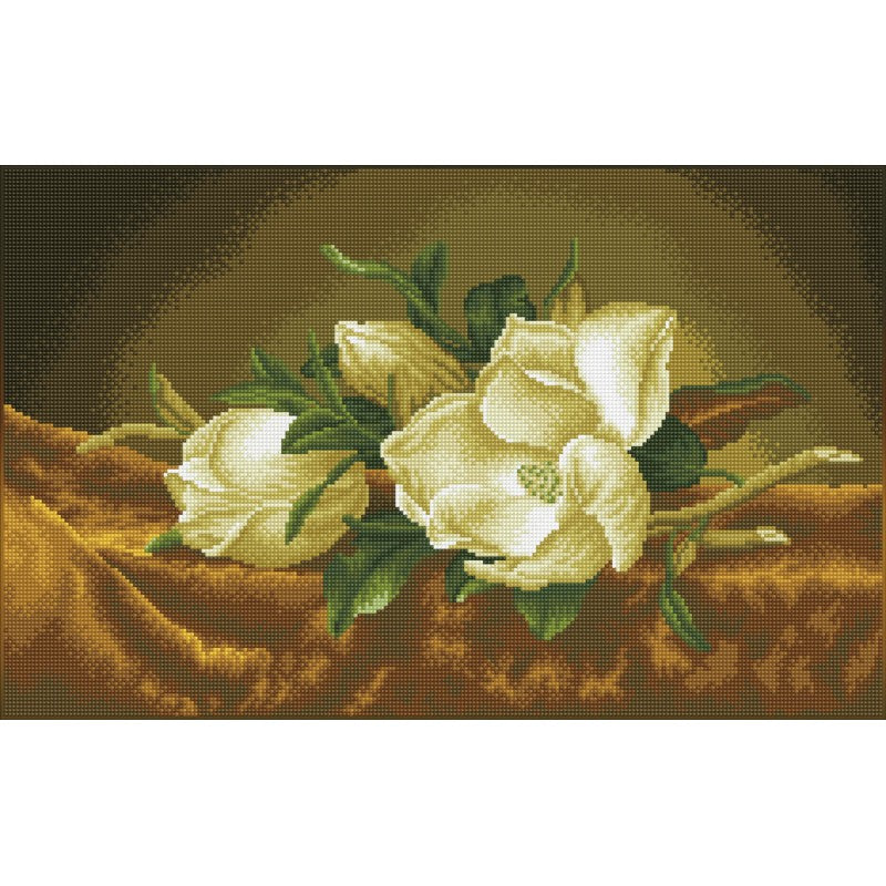 Diamond Dotz - Magnolias On Gold Velvet - (Apres Martin Johnson Heade) - 66 x 41 cm